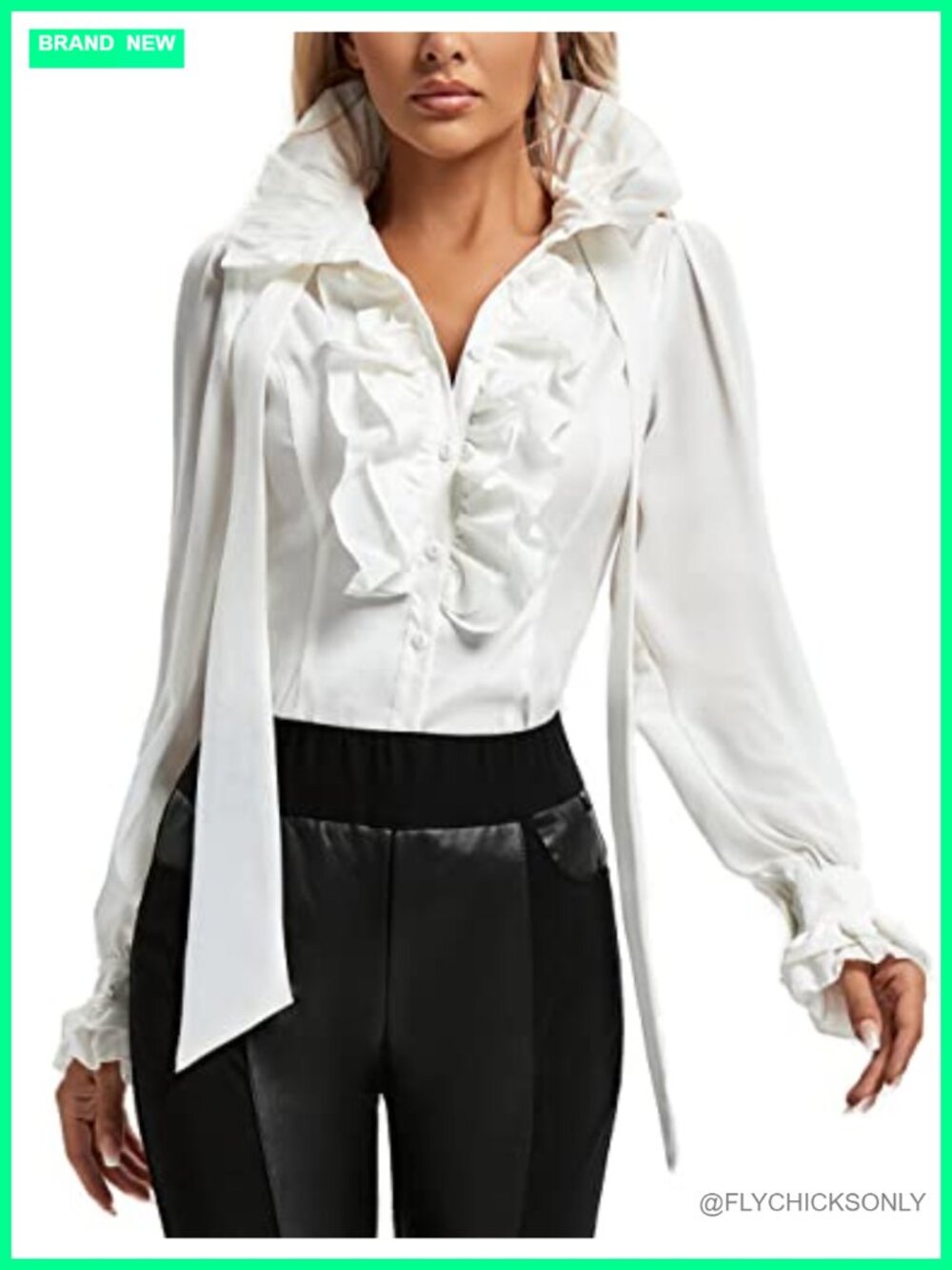 Victorian Gothic Renaissance Ruffled Button Down Blouse Steampunk Cosplay
